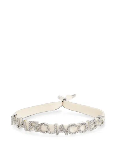 Marc Jacobs Crystal-embellished Logo-plaque Bracelet In Silver