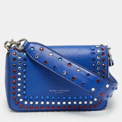 Pre-owned Marc Jacobs Crystals Embellished Flap Blue Leather Shoulder Bag