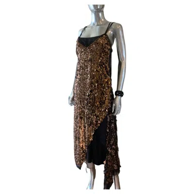 Pre-owned Marc Jacobs Custom Original Mystical Bronze Sequin Beaded Chiffon Dress Size 4 In Black