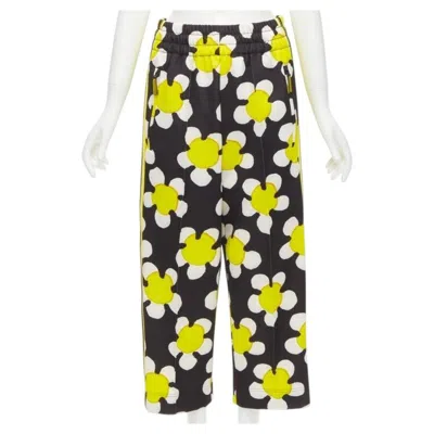 Pre-owned Marc Jacobs Daisy Black White Yellow Side Trim Wide Leg Track Pants Us0 Xs