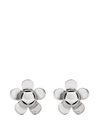 Marc Jacobs Daisy Mini Earrings In Polished Brass With Snap Closure In Silver