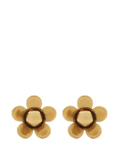 Marc Jacobs Daisy Mini Floral Stud Earrings In Gold-tone Brass With Snap Closure