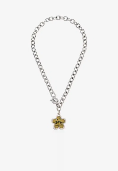 Marc Jacobs Daisy Puzzle Pendant Chain Necklace In Silver