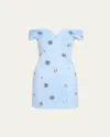 Marc Jacobs Daisy Sequined Off-the-shoulder Mini Dress In Blue