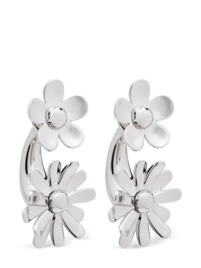 Marc Jacobs Daisy Wild Floral Earrings In Brass With Polished Finish In Silver