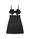 Marc Jacobs Satin Daisy Applique Dress In Black