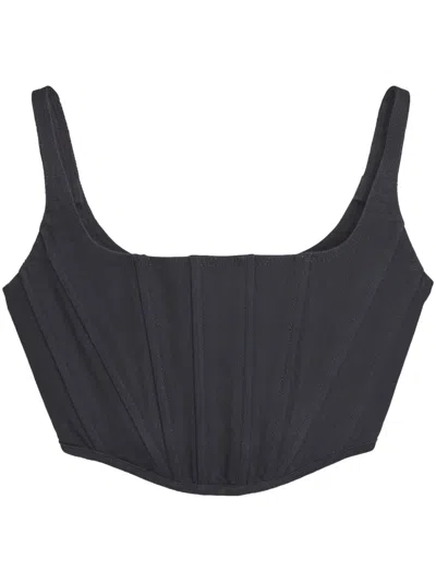 Marc Jacobs Cotton Gabardine Cropped Bustier Top In Black