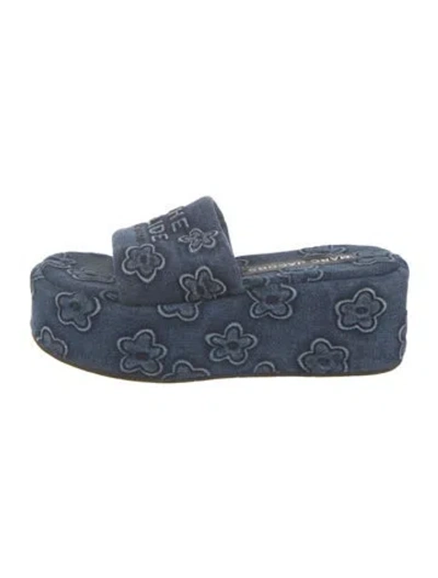 Pre-owned Marc Jacobs Denim Floral Print Slides In Blue