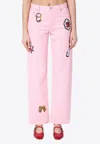 Marc Jacobs Denim Pants With All-over Prints In Pink