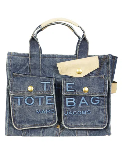 Marc Jacobs Denim Suede Pocket Medium Tote Bag In Black