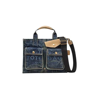 Pre-owned Marc Jacobs Denim Suede Pocket Medium Tote Bag 'dark Wash' | Brown | Women's Size Onesize