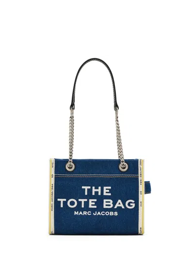 Marc Jacobs Denim Tote With Chain And Leather Handles In Blue