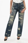 Marc Jacobs Distressed Jeans With Logo Button 22cm In Blue