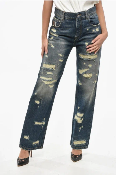 MARC JACOBS DISTRESSED JEANS WITH LOGO BUTTON 22CM