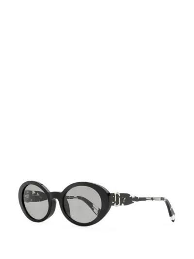 Marc Jacobs Double J Logo-hardware Round-frame Sunglasses In Black