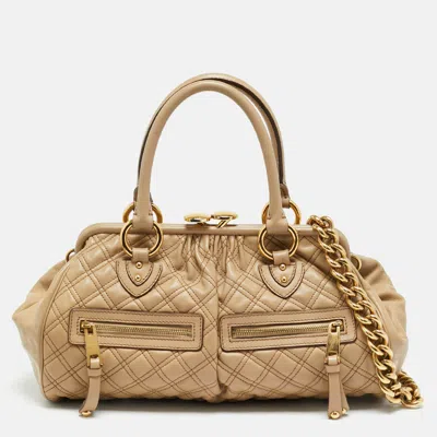 Pre-owned Marc Jacobs East West Stam Beige Quilted Leather Satchel In Sand