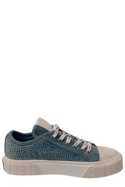 Marc Jacobs Embellished Denim Trainers In Blue