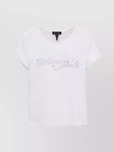 Marc Jacobs Embellished Round Neck Short Sleeves Top In White