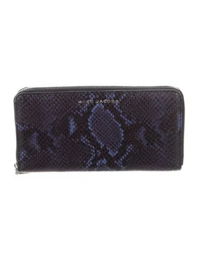 Pre-owned Marc Jacobs Embossed Leather Animal Print Continental Wallet In Blue