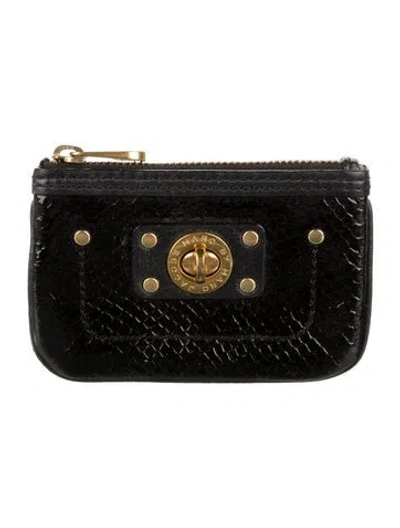 Pre-owned Marc Jacobs Embossed Snakeskin Patent Leather Wallet In Black