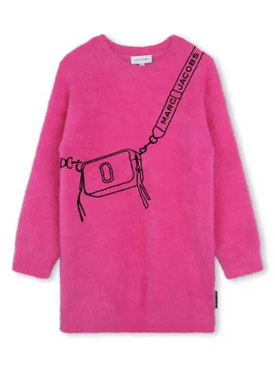 Marc Jacobs Kids' Embroidered Knitted Dress In Fucsia