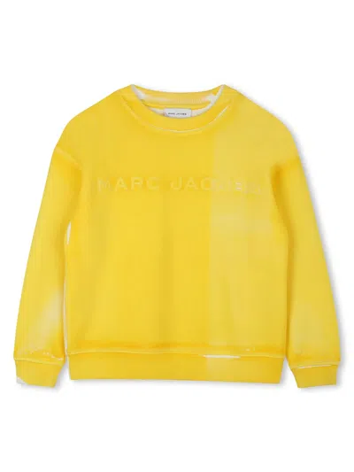 Marc Jacobs Embroidered Logo Sweater With Ribbed Hem For Boys In Yellow