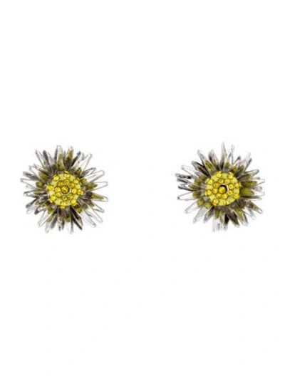 Pre-owned Marc Jacobs Enamel & Crystal 'the Future Floral' Stud Earrings In Green