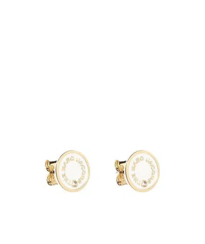Marc Jacobs Engraved-logo Cuff Earrings In White