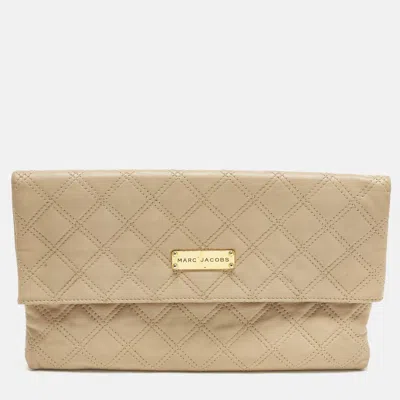 Pre-owned Marc Jacobs Eugenie Beige Quilted Leather Clutch In Sand