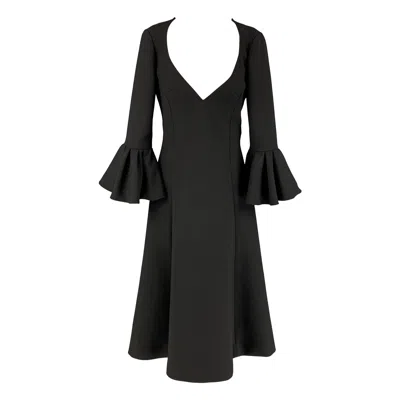 Pre-owned Marc Jacobs Fall 2019 Size 2 Black Wool Blend Deep V-neck Ruffle Sleeve Dress