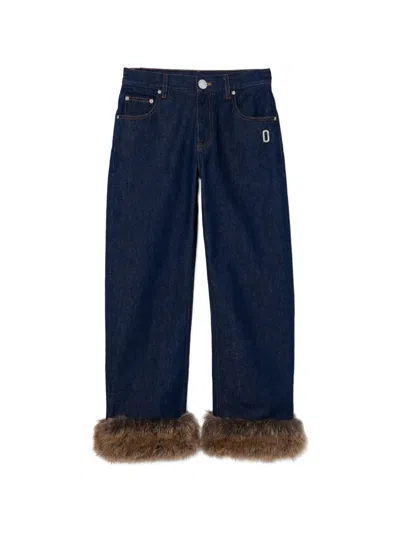 Marc Jacobs Faux Fur Cropped Jeans In Blue
