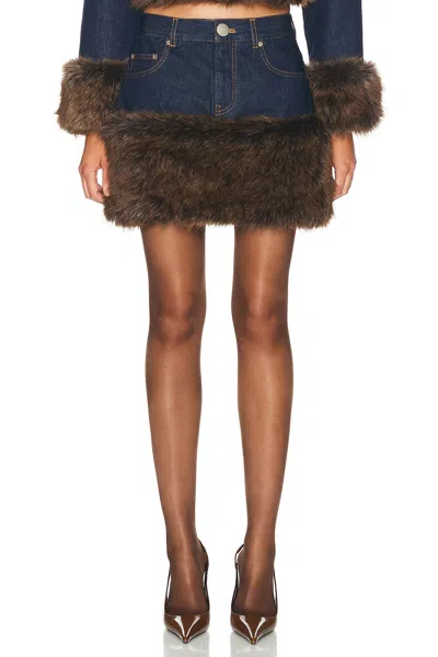 Marc Jacobs Faux Fur Denim Mini Skirt In Dark Slub Indigo