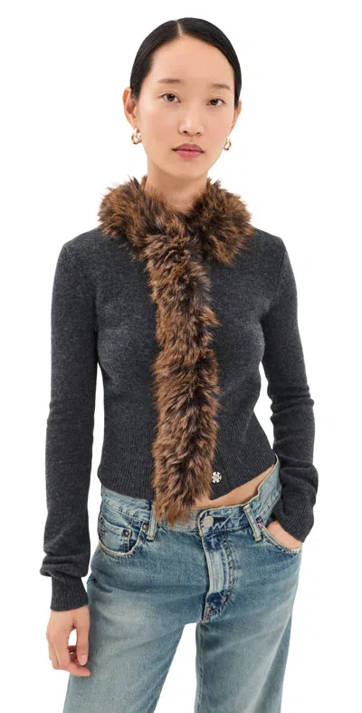 Marc Jacobs Faux Fur Lined Cardigan Charcoal
