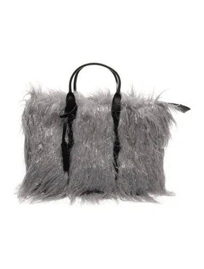 Pre-owned Marc Jacobs Faux Fur Top Handle Bag In Silver