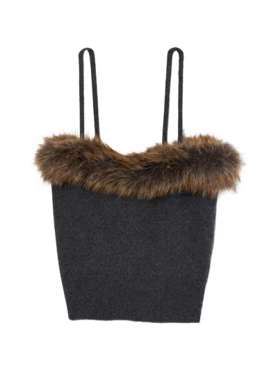 Marc Jacobs Faux Fur-trimmed Tank Top In Gray