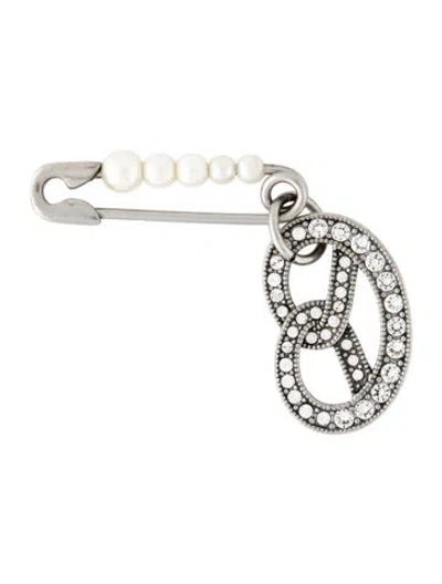 Pre-owned Marc Jacobs Faux Pearl & Crystal Pretzel Safety Pin Brooch In Multi