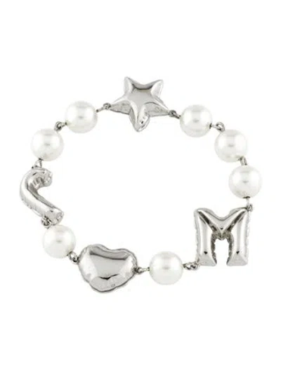 Pre-owned Marc Jacobs Faux Pearl Mj Balloon Station Bracelet, 6.25" In Multicolor