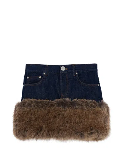 Marc Jacobs Faux-fur Denim Mini Skirt In Blue