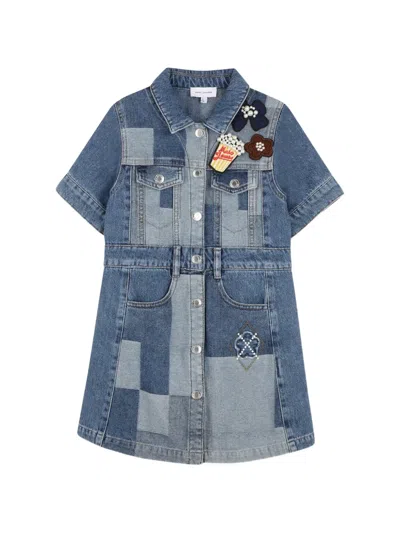 Marc Jacobs Kids' Faux-pearl Patchwork Dress In Blue