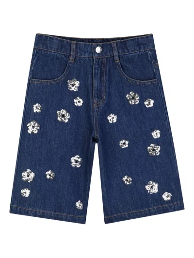 Marc Jacobs Floral Embellished Mini Shorts With Pockets In Blue