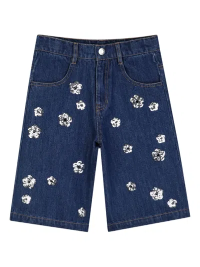 Marc Jacobs Kids' Floral-embellished Shorts In Blue