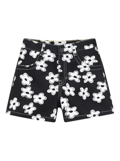 Marc Jacobs Floral Print Back Logo Patch Shorts With Contrast Stitching In Black