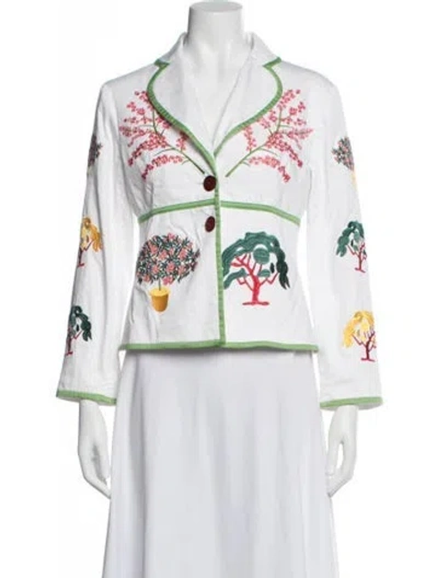 Pre-owned Marc Jacobs Floral Print Blazer In White