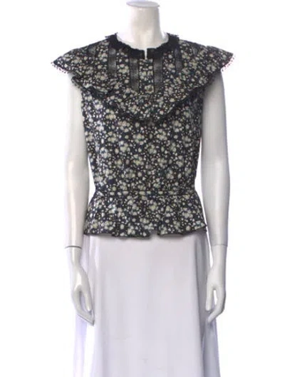 Pre-owned Marc Jacobs Floral Print Crew Neck Blouse In Black