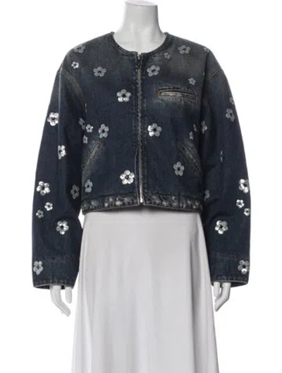 Pre-owned Marc Jacobs Floral Print Denim Jacket In Blue