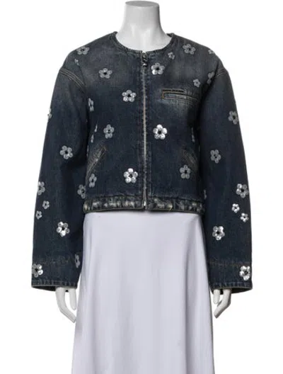 Pre-owned Marc Jacobs Floral Print Denim Jacket In Blue