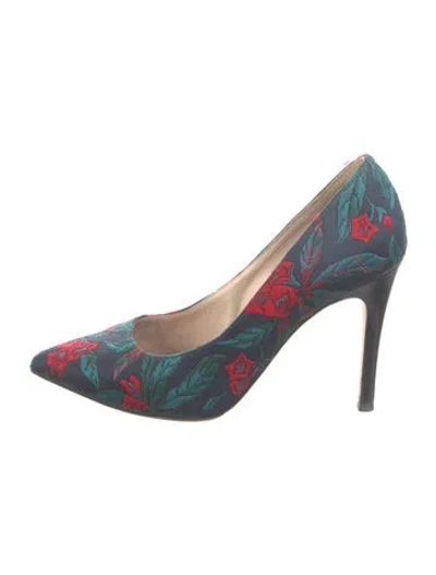 Pre-owned Marc Jacobs Floral Print Embroidered Accent Pumps In Blue