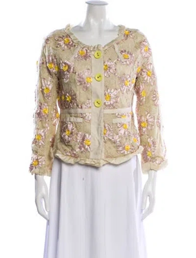 Pre-owned Marc Jacobs Floral Print Evening Jacket In White