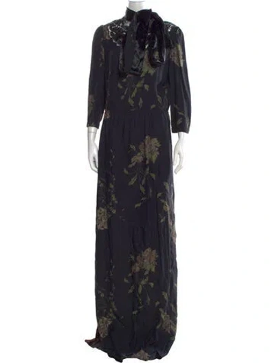 Pre-owned Marc Jacobs Floral Print Long Dress In Blue