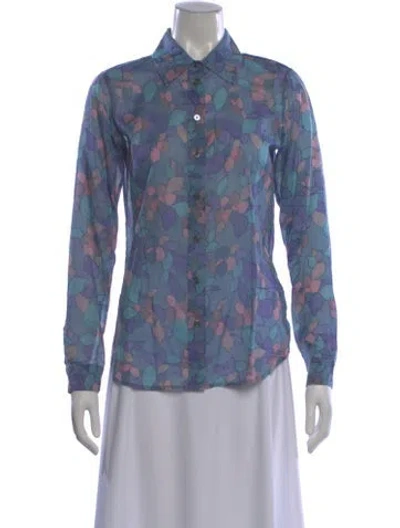 Pre-owned Marc Jacobs Floral Print Long Sleeve Blouse In Blue